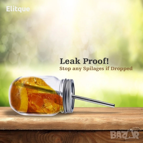 Прозрачна стъклена чаша с капак и сламка, 450мл, снимка 3 - Чаши - 52716319