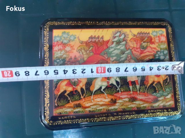 Уникална руска голяма лакова кутия Федоскино войници, снимка 7 - Антикварни и старинни предмети - 53416978