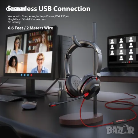 Слушалки Earbay с микрофон, USB кабелни слушалки, шумопотискане, вграден контрол, снимка 8 - Слушалки и портативни колонки - 49934316