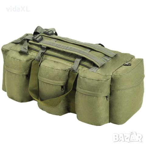 vidaXL 3-в-1 пътнически сак тип военен, 90 л, маслиненозелен（SKU:91388, снимка 1 - Раници - 46274864