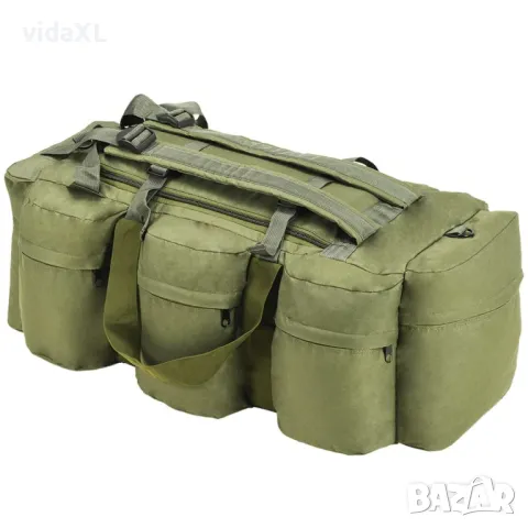 vidaXL 3-в-1 пътнически сак тип военен, 90 л, маслиненозелен（SKU:91388）