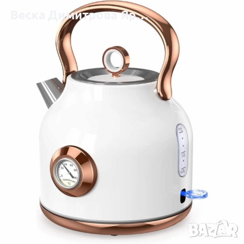 Електрически чайник NESSGRAIM от неръждаема стомана с ретро термометър – 1.7 L, 2200W, снимка 4 - Кани - 52143030