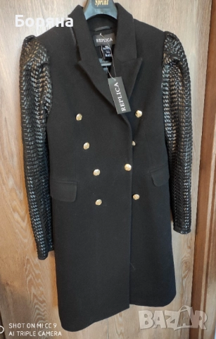 Replica Moda ново с етикет палто вълна с кожени ръкави, снимка 9 - Палта, манта - 52631600