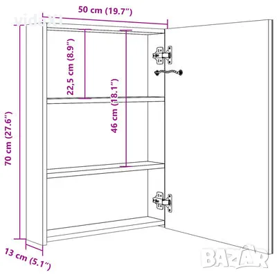vidaXL LED шкаф с огледало за баня, 50x13x70 см (SKU:285116), снимка 4 - Огледала - 48385724