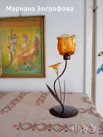 Свещници ковано желязо и др. - 9 бр., - Метална стойка за вино, - за Картина, икона, снимка 13 - Декорация за дома - 49355842