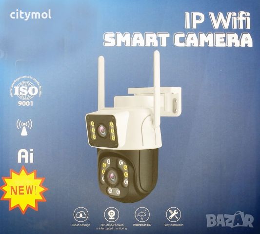 6 Mpx двойна WiFi безжична IP камера с нощно виждане, 360°, iCSee , Ultra HD, микрофон, проследяване, снимка 1 - IP камери - 46059767