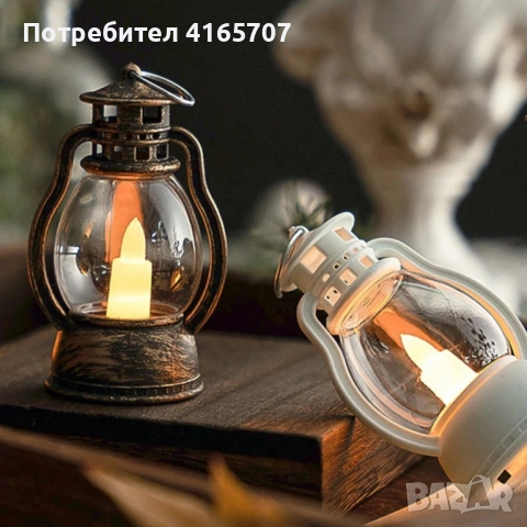 Мини ретро фенер – LED лампа-свещ с безопасна реалистична светлина, снимка 4 - Декорация за дома - 52841455
