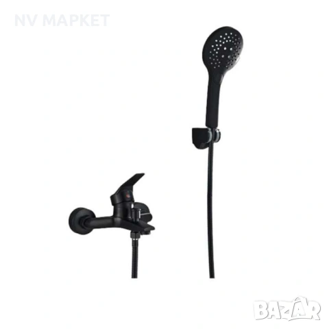 Смесител за баня и душ, черен мат, за вана, с две функции и стенен монтаж