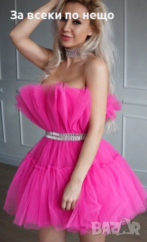 Къса Ефирна Тюлена Рокля Без Презрамки - Различни Цветове  Код Roni33, снимка 4 - Рокли - 54011619