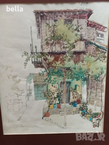 Стар  акварел с паспарту ,смесена техника на Владимир Мански, снимка 3 - Антикварни и старинни предмети - 51428871