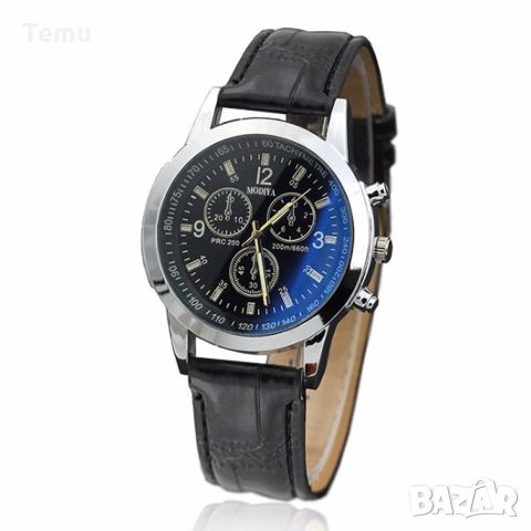 Елегантен мъжки кварцов часовник с кожена каишка "черен и бял цифреблат", снимка 4 - Мъжки - 45697431