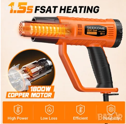 SEEKONE Heat Gun 1800/2000W Комплект пистолет за горещ въздух с настройки за двойна температура , снимка 2 - Други инструменти - 47533765