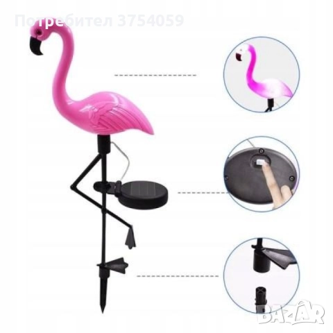 Декоративна соларна лампа във формата на фламинго - 3бр в комплект, снимка 6 - Соларни лампи - 52385528