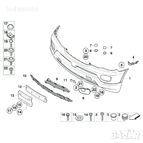 предни скоби за броня BMW X5 E53 Ремонт щипки, държачи БМВ Е53 51117116667, снимка 3 - Части - 46969930