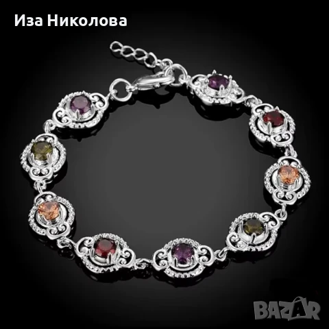 Сребърна гривна със смарагд сапфир рубин, снимка 3 - Гривни - 50796861