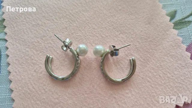 Сребърни халкички с перла, снимка 2 - Обеци - 50240673
