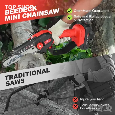 Безжичен мини верижен трион, 6-инчов електрически верижен трион, работещ с батерия 20V, снимка 3 - Градинска техника - 49693541