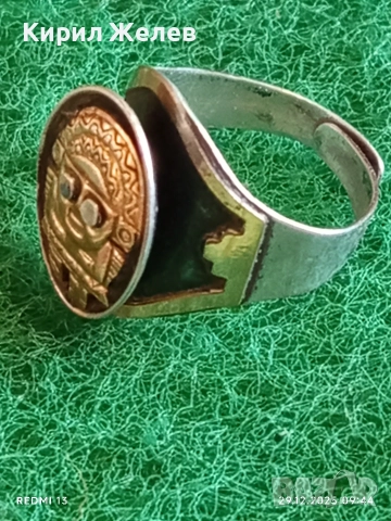 Пръстен печат в Мексикански стил изобразяващ божество с 18к златно покритие 35050, снимка 6 - Пръстени - 52925301