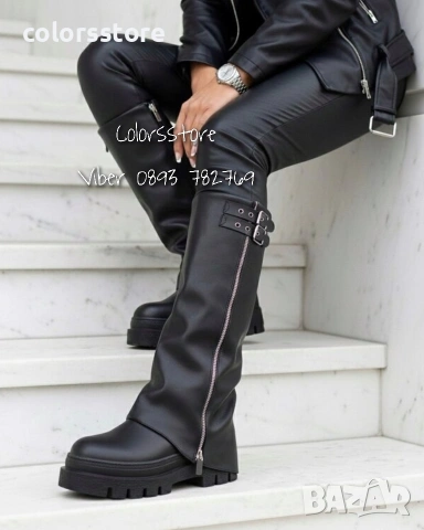 Ботуши на платформа - черна кожа - BMD55


