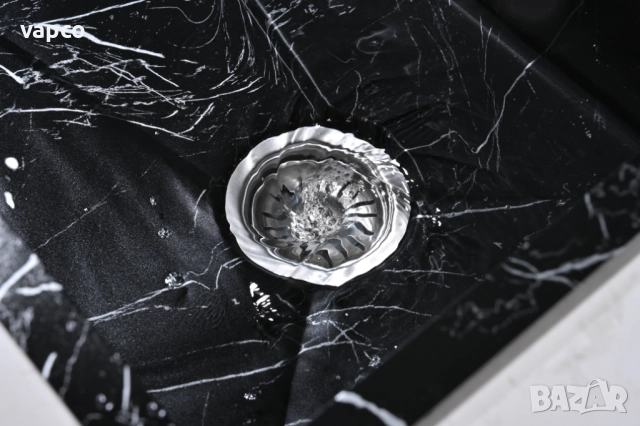  Черен мрамор - Мултифункционална кухненска мивка с двоен водопад , снимка 2 - Мивки - 52128188