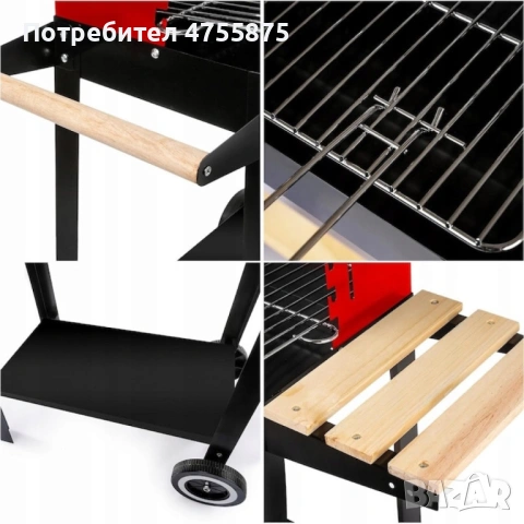 Градинско барбекю на колела, емайлирана стомана + Подарък 3 прибора, снимка 4 - Барбекюта - 53751477