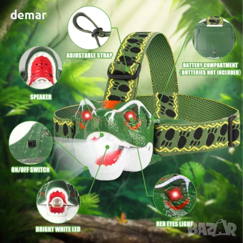 Челник с динозавър - играчка T-Rex за деца, LED фенерче, реалистични звуци, снимка 2 - Други - 54105692