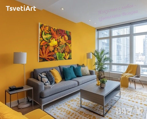 Оригинална картина – есенни листа – акрил – идея за подарък, снимка 7 - Картини - 53937632