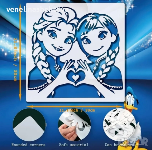 Елза и Ана голям шаблон стенсил за декорация на торта скрапбукинг текстил дърво , снимка 4 - Други - 52797125