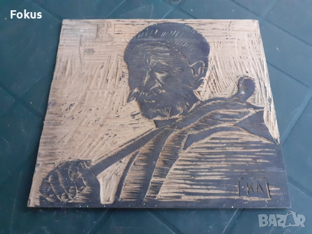 Оригинална стара дървена матрица за линогравюра с подпис КА, снимка 2 - Антикварни и старинни предмети - 53285747