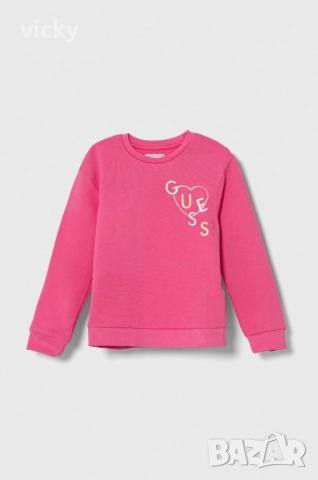 Детски памучен суичър Guess в розов цвят, размер 96-104см