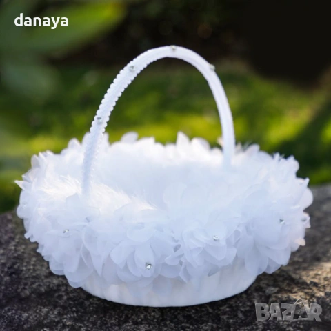 6503 Бяла сватбена кошница за цветя и късмети за хвърляне, 23 см