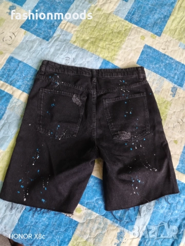 Мъжки къси дънки черни накъсани със пръски, снимка 3 - Дънки - 52050673