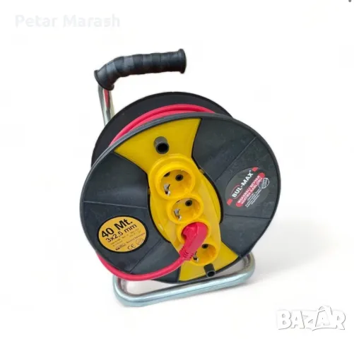 Удължител с макара Bul-Max 40m, 4 гнезда, 3×2,5 mm, транспортна дръжка, снимка 2 - Други инструменти - 50367179