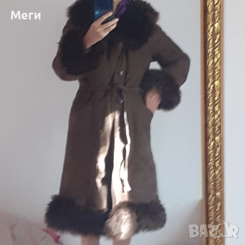 турски дамски кожух за зимата,тъмно кафяв, 100 кожа,дебел и топъл за зимата