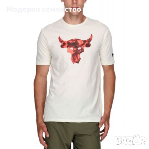 Мъжка тениска under armour x project rock brahma bull tee white red, снимка 1 - Тениски - 46649666