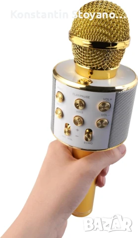 Комплект от 2 безжични златисти караоке микрофона Intempo, снимка 2 - Музикални играчки - 50885584