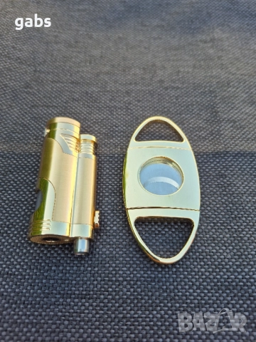 Стилна запалка за пури с лого и подарък резачка в подаръчна кутия, снимка 5 - Запалки - 52538359