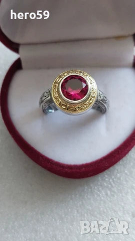 Дамски дизайнерски марков пръстен с рубин,злато 18карата и сребро 925, снимка 1