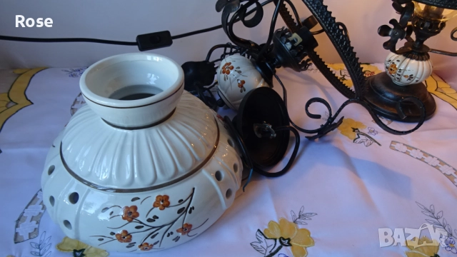 Комплект настолна лампа и полилей  с  декорация в стил Рустик, снимка 12 - Лампи за таван - 52301387