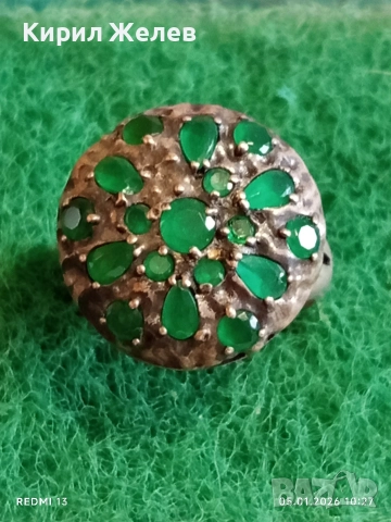 Винтидж Етно стил сребърен пръстен с Смарагди майсторска ръчна изработка 51823
