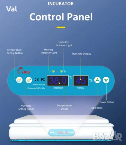 Инкубатор за 120 яйца с микрокомпютър и автоматичен контролер H-120, снимка 5 - За селскостопански - 53791440