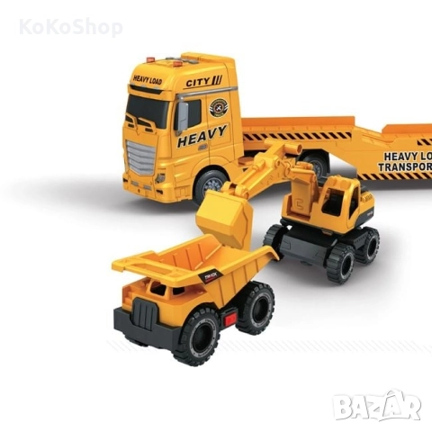 Детски ТИР с ремарке и две строителни машини-55 см., снимка 3 - Коли, камиони, мотори, писти - 52434043