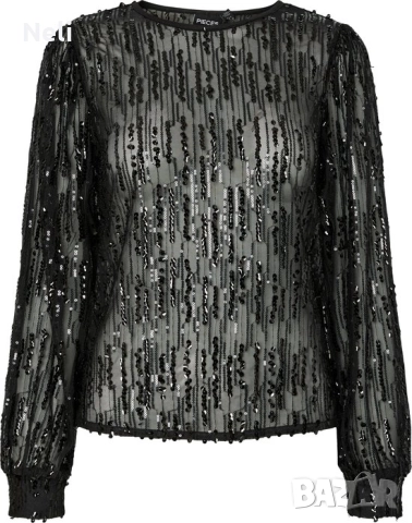 Черна блуза с Пайети, снимка 3 - Ризи - 52830530