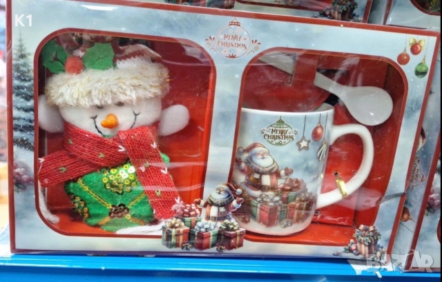 Коледен комплект плюшен снежен човек с чаша и лъжица, снимка 2 - Декорация за дома - 52550332