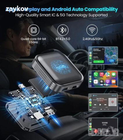 Wireless Carplay Magic Box Adapter с Netflix YouTube Tiktok, LED безжичен Android Aut