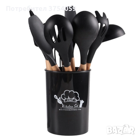 Комплект кухненски прибори от 12 бр. с дървена дръжка, снимка 4 - Прибори за хранене, готвене и сервиране - 52382116