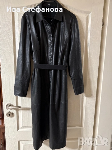 Нова дълга черна луксозна кожена кожа елегантна рокля , снимка 5 - Рокли - 48086763