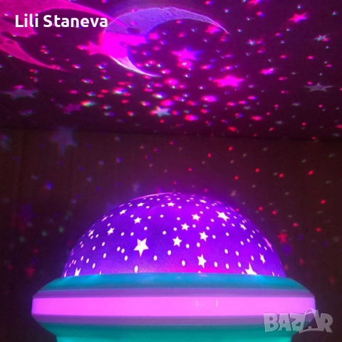 Цветна LED нощна лампа НЛО проектор със звездно небе, звезди и луна за детската стая и спокоен сън., снимка 6 - Лед осветление - 52340858