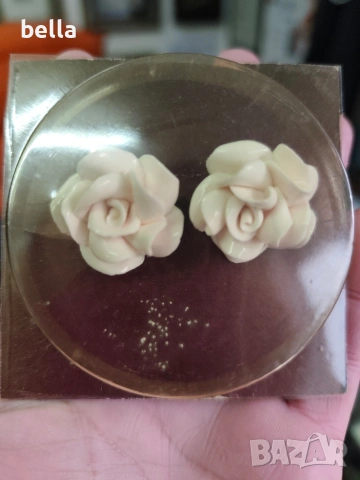 Ретро порцеланови обеци на клипс Рози- Видинска порцеланова фабрика Бонония