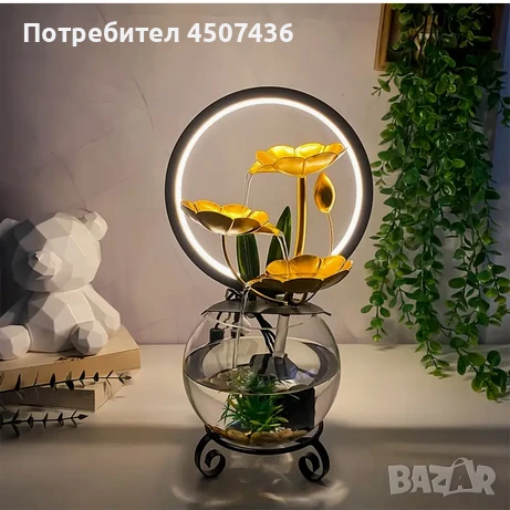 2025 Комплект USB захранван декоративен фонтан с аквариум и LED светление, снимка 3 - Декорация за дома - 51166608